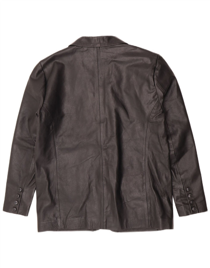 Giacca blazer in pelle vintage da uomo a 2 bottoni UK 38 in pelle nera media