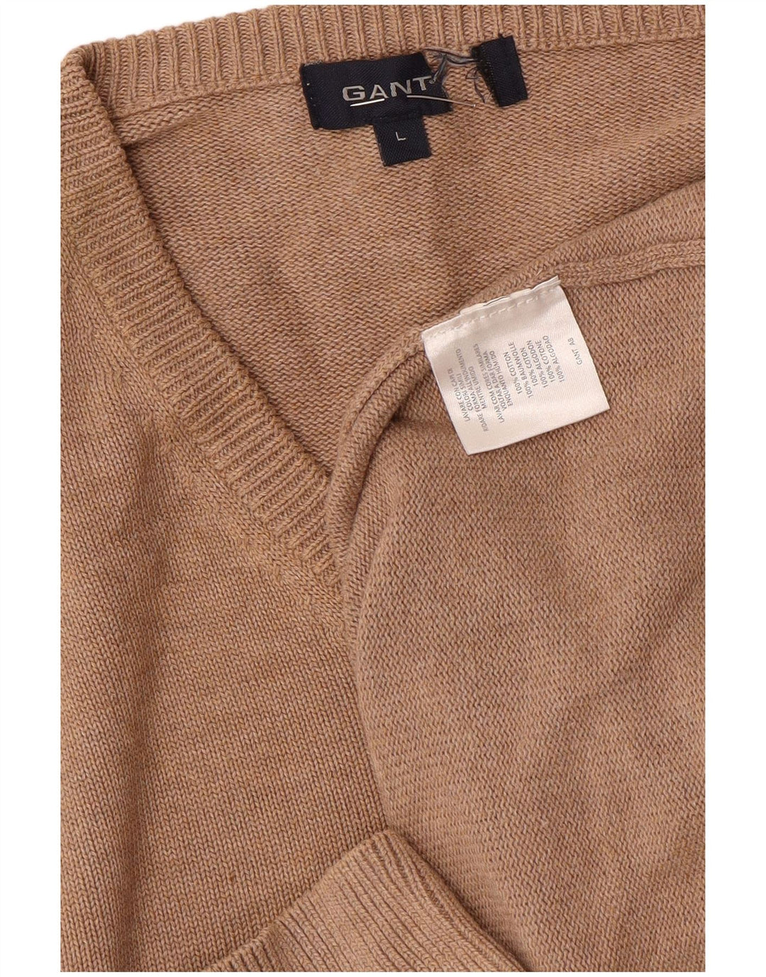 Gant Maglione da uomo con scollo a V, grande, in cotone marrone