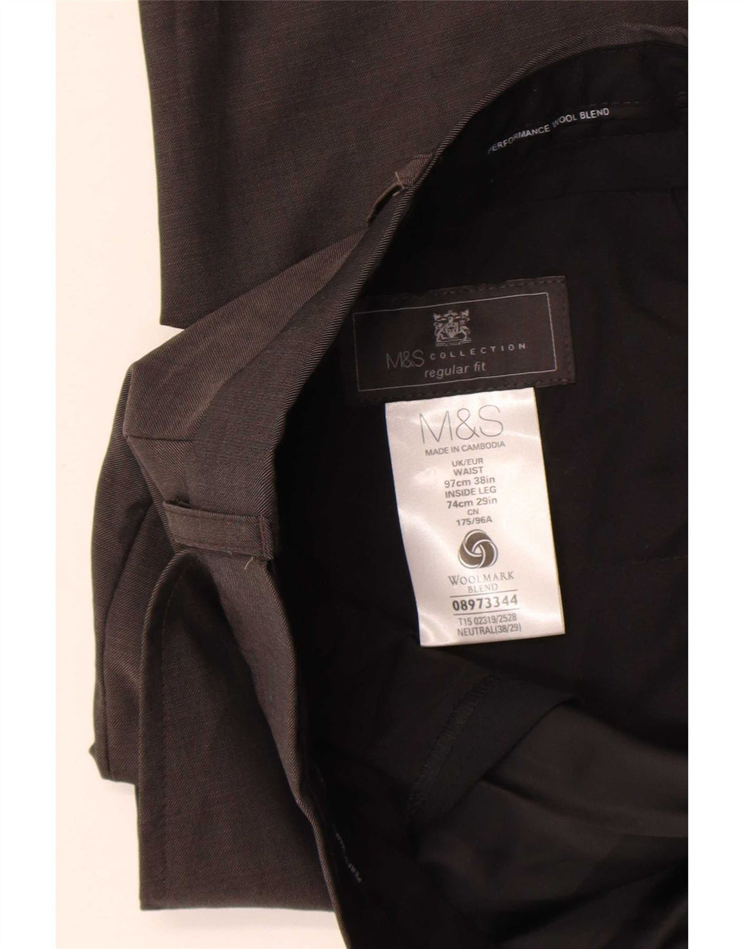 Pantaloni da abito vestibilità regolare da uomo Marks & Spencer W36 L29 lana marrone