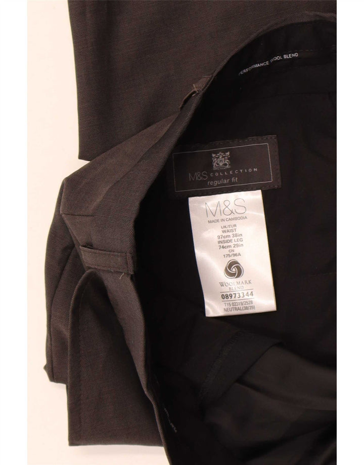 Pantaloni da abito vestibilità regolare da uomo Marks & Spencer W36 L29 lana marrone