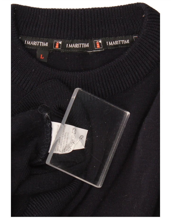 Maglione girocollo da uomo VINTAGE grande in cotone blu navy