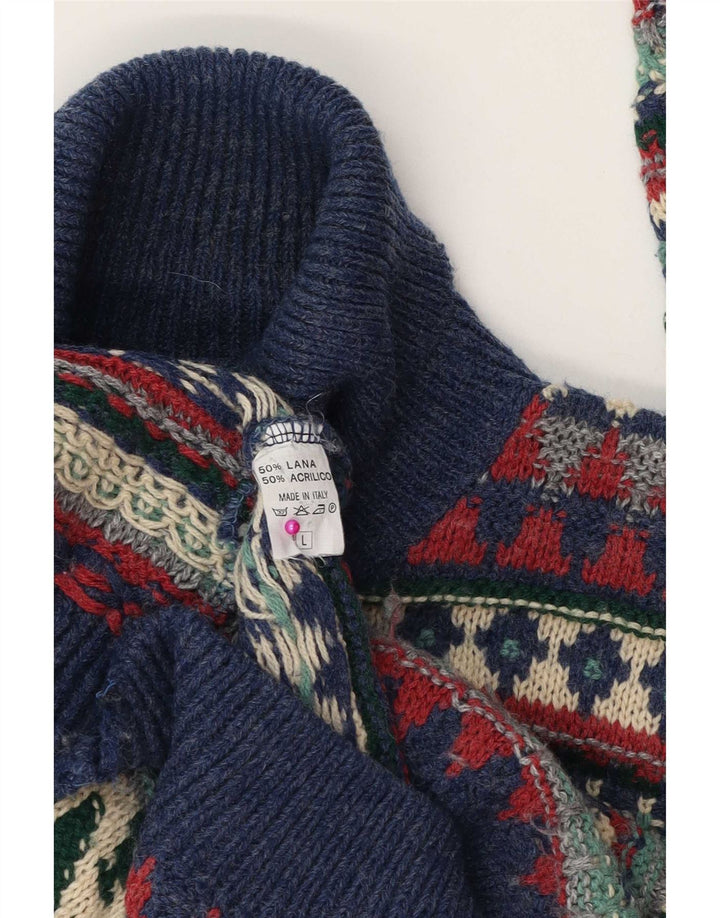 Maglione vintage da uomo con collo alto e lana Fair Isle multicolore