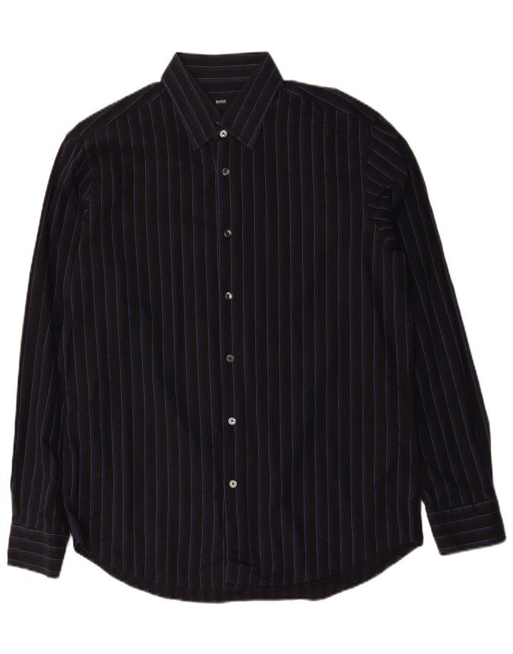 Camicia da uomo Hugo Boss taglia 41 16 grande cotone a righe nere