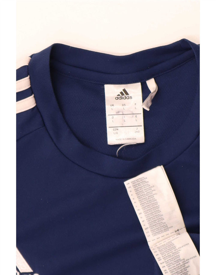 Adidas Uomo Climalite T-shirt Top Large Blu Navy Colourblock Poliestere