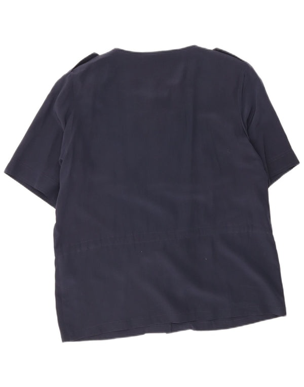 Camicetta camicia a maniche corte da donna Andrea Mare UK 14 seta blu navy media