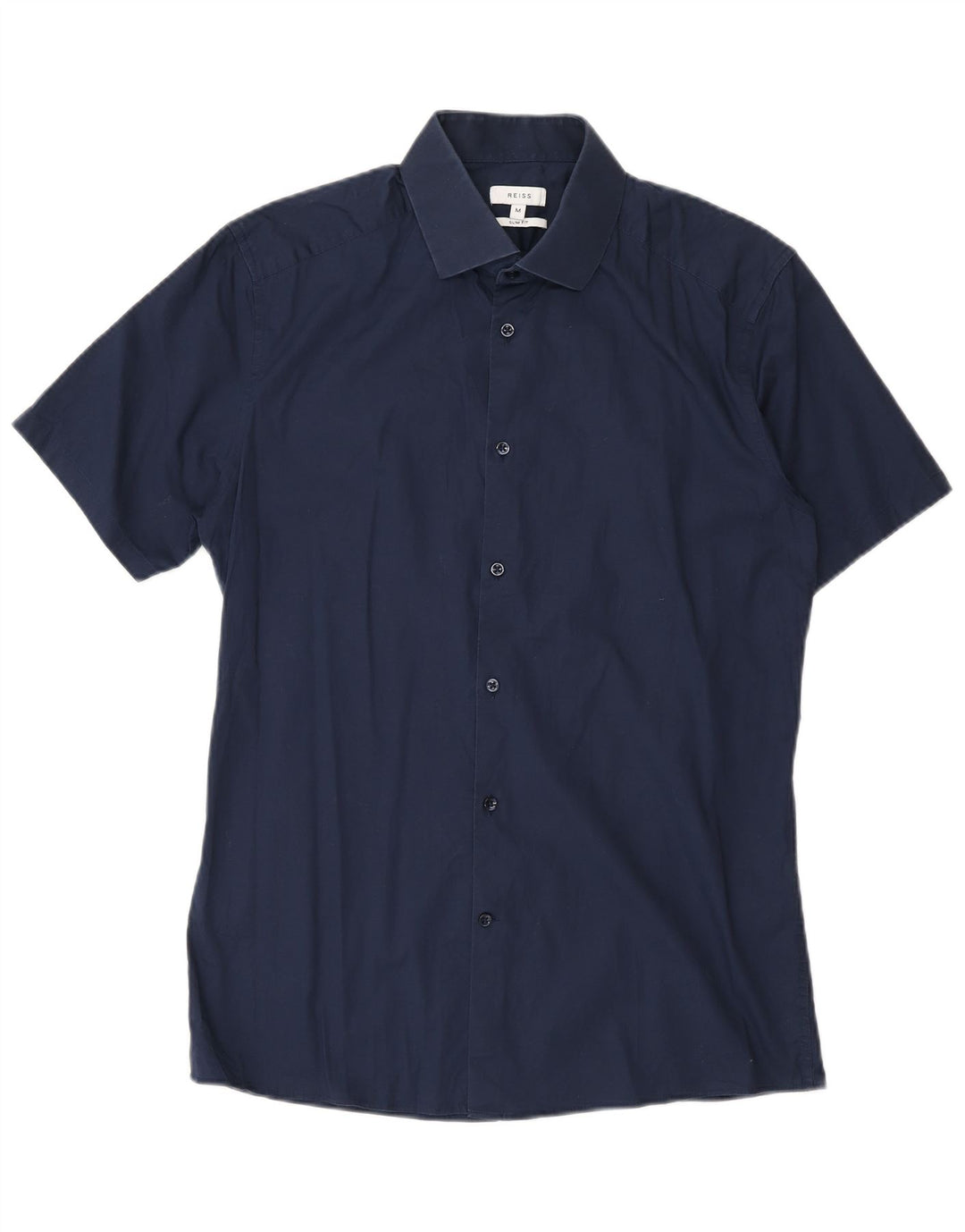 Camicia Reiss da uomo slim fit a maniche corte in cotone blu navy medio