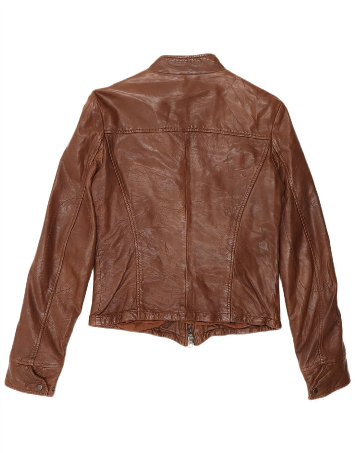Giacca da motociclista in pelle da donna Zara UK 12 Marrone medio