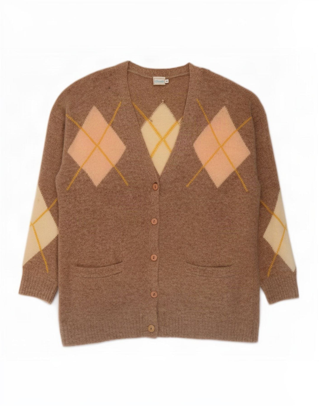 Maglione cardigan da donna Gazelle UK 14 Lana di agnello a rombi/diamante beige medio