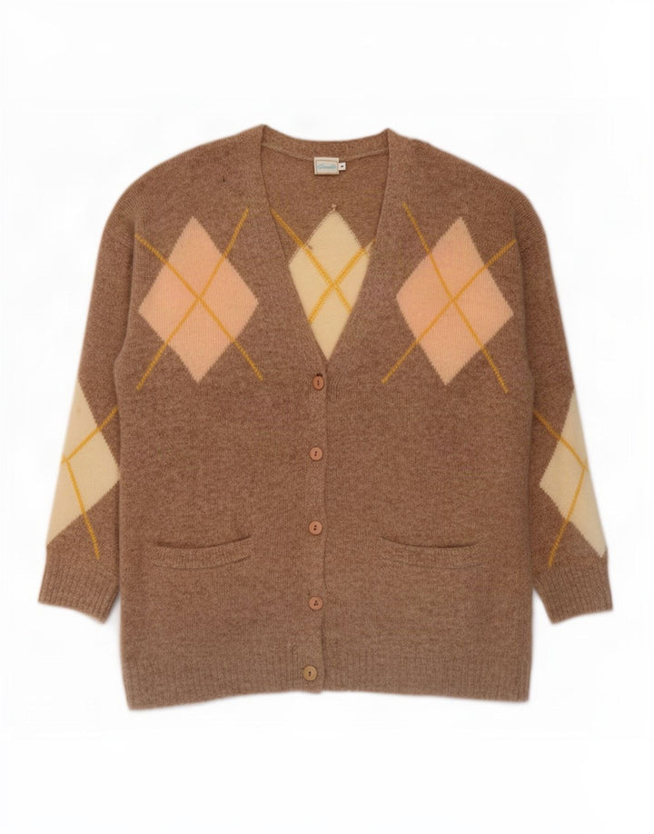 Maglione cardigan da donna Gazelle UK 14 Lana di agnello a rombi/diamante beige medio
