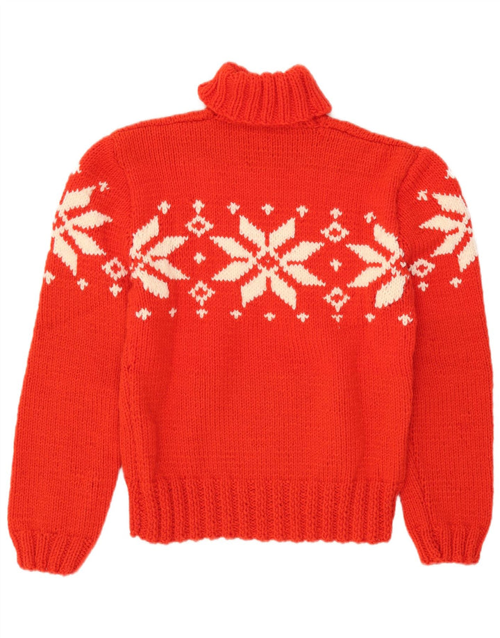 Maglione maglione vintage da donna con collo alto UK 12 Medio Rosso Fair Isle