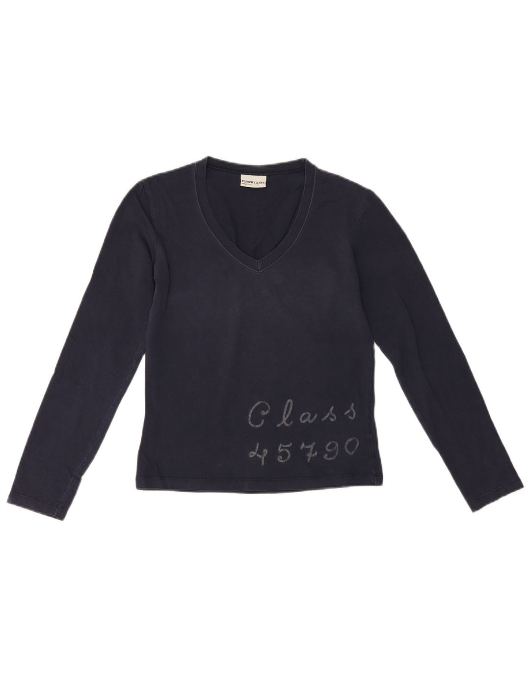 Murphy & Nye Top grafico da donna a maniche lunghe UK 10 Small Blu Navy
