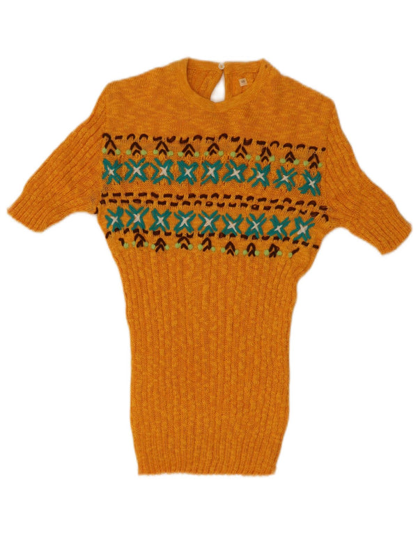Camicetta vintage da donna in maglia Top IT 48 XL Giallo Fair Isle