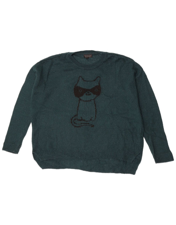 Maglione maglione girocollo oversize con grafica da donna Topshop UK 10 piccolo blu