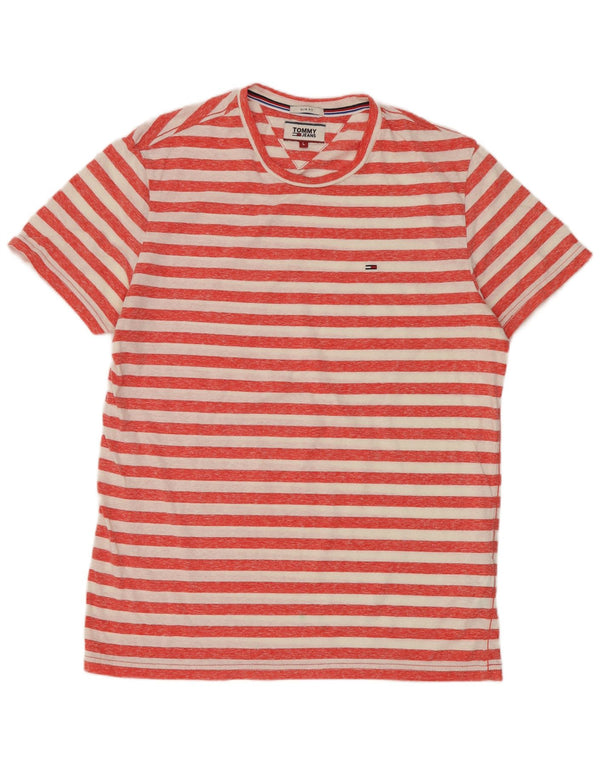 T-shirt da uomo slim fit Tommy Jeans, top in poliestere a righe rosse grandi