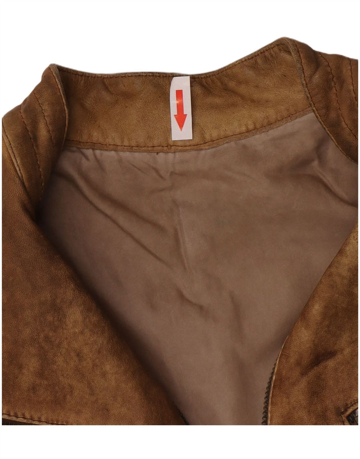 Giacca in pelle corta da donna vintage UK 10 piccola pelle beige