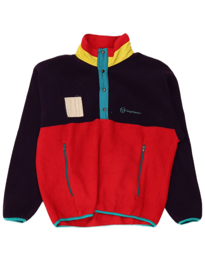 Sergio Tacchini Maglione in pile da uomo con collo abbottonato, grande color rosso
