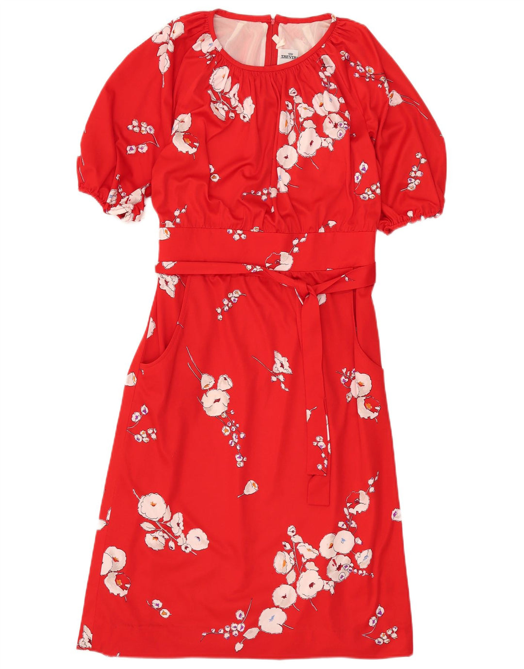 Abito a trapezio da donna Trevira IT 40 piccolo poliestere floreale rosso