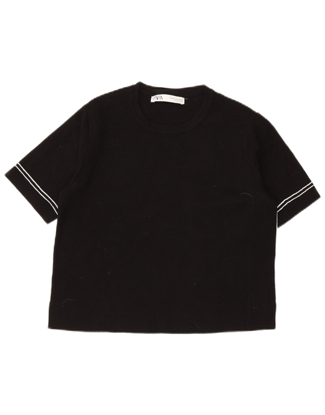 ZARA Maglione Corto da Donna Girocollo a Maniche Corte UK 12 Medio Nero