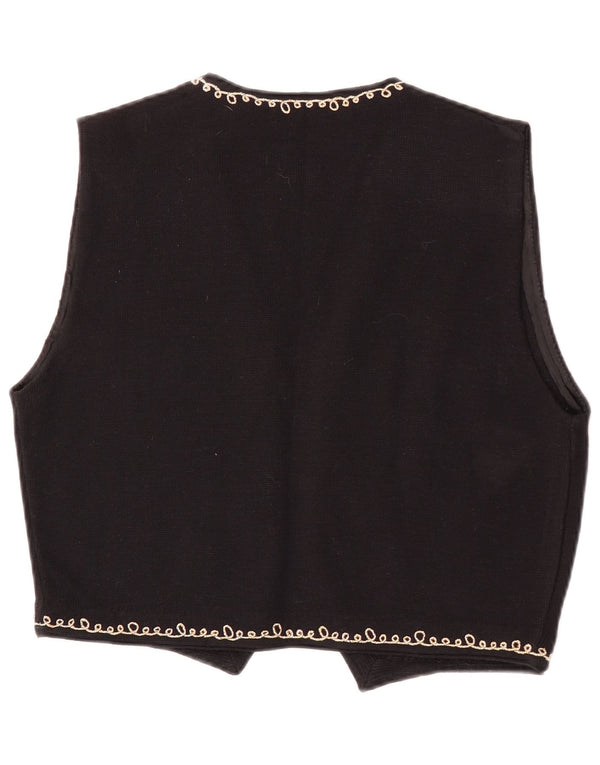 Gilet lavorato a maglia da donna vintage UK 14 grande lana floreale nera