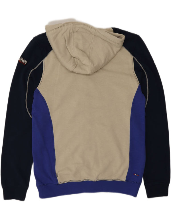 Maglione con cappuccio e zip geografica da uomo Napapijri blu medio color block