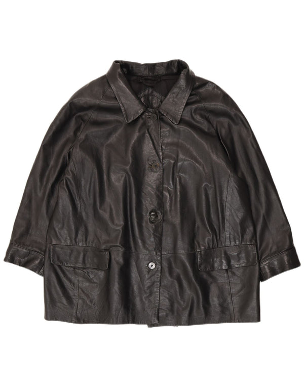 Giacca blazer in pelle vintage da donna a 5 bottoni IT 52 2XL Nera