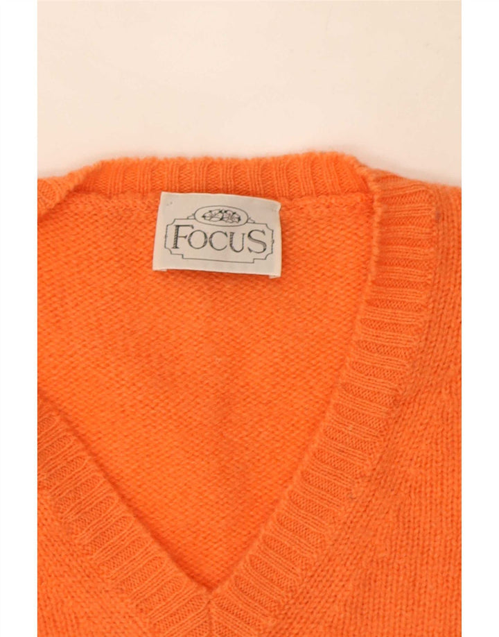 Maglione vintage da uomo con scollo a V, grande, in lana arancione
