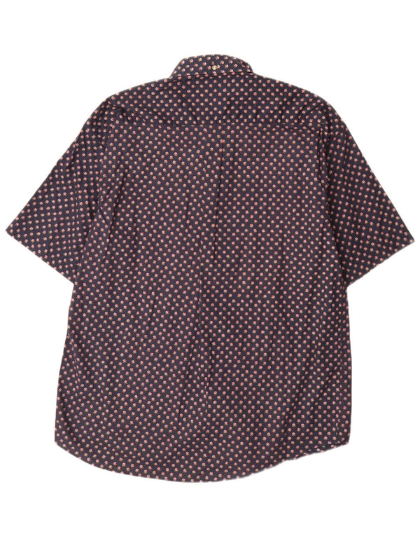 Camicia vintage da uomo a maniche corte grande cotone floreale blu navy