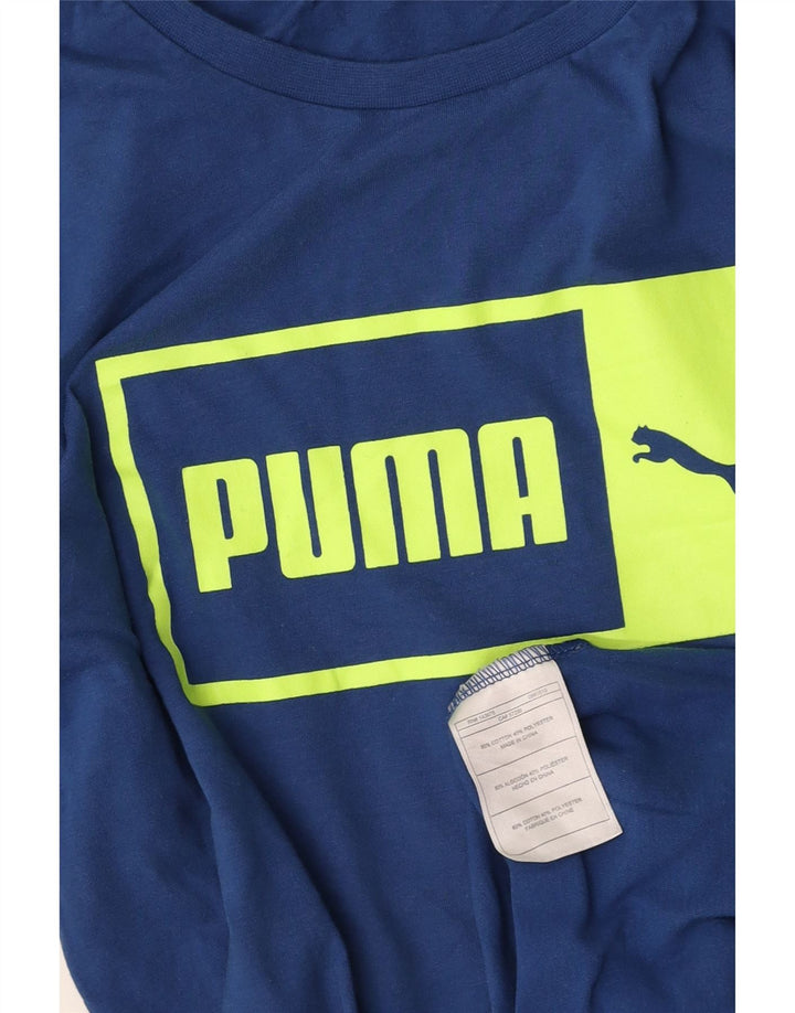 PUMA Top grafico da uomo a maniche lunghe piccolo in cotone blu