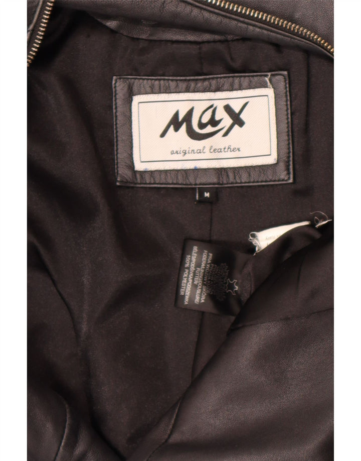 Giacca in pelle da motociclista corta da donna Max UK 12 Pelle nera media