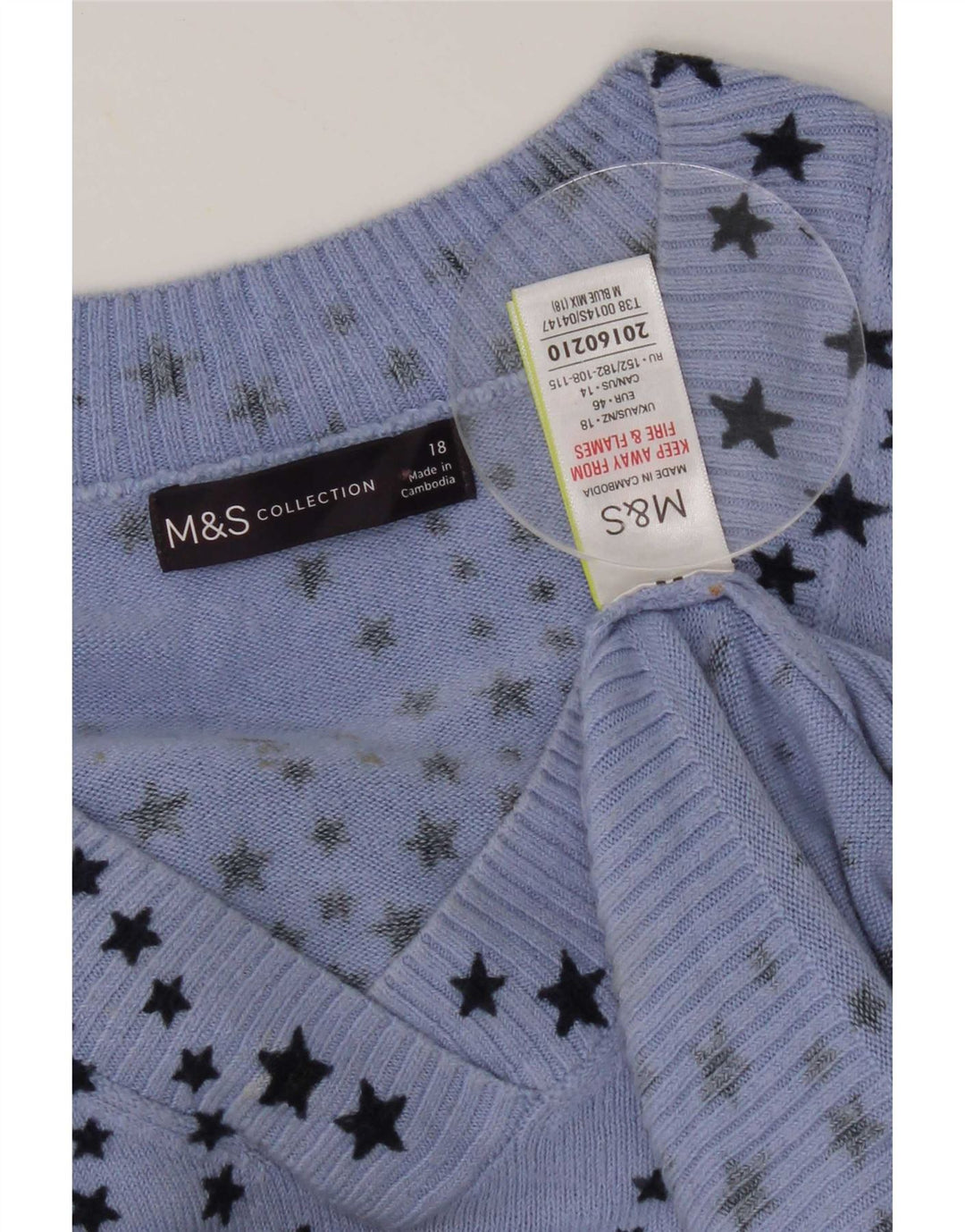 Maglione da donna con scollo a V con motivo astratto Marks & Spencer UK 18 XL Blu