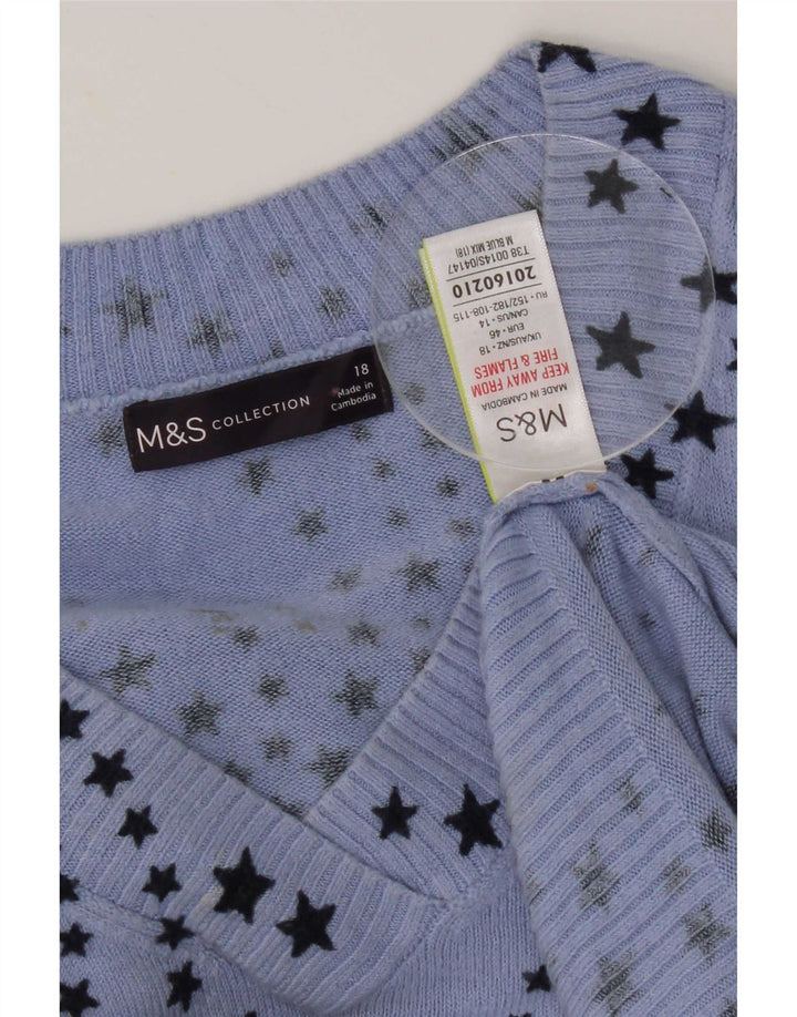 Maglione da donna con scollo a V con motivo astratto Marks & Spencer UK 18 XL Blu