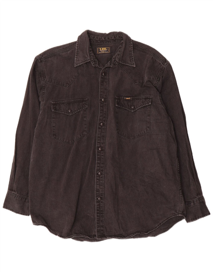 Camicia di jeans da uomo Lee grande in cotone nero