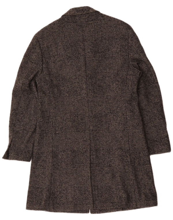 Paoloni Mens Overcoat IT 52 XL Grey Houndstooth Virgin Wool