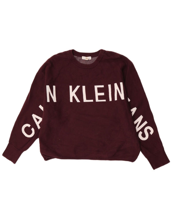 Calvin Klein Jeans maglione da donna girocollo con grafica UK 16 grande Burg