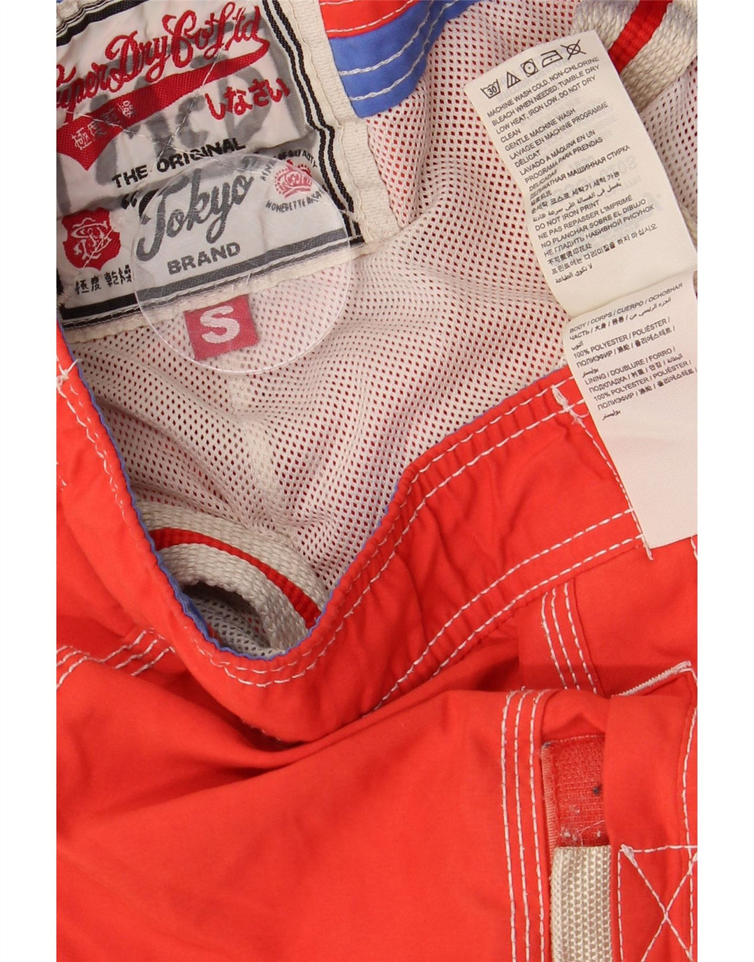 Pantaloncini da bagno con grafica da uomo SUPERDRY piccoli in poliestere color block rosso