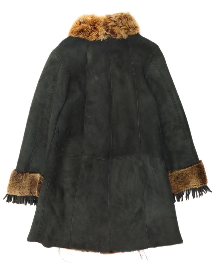 Cappotto in shearling vintage da donna UK 12 verde medio