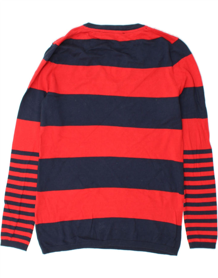 TOMMY HILFIGER Womens V-Neck Jumper Sweater UK 14 Medium Red Striped Vintage Tommy Hilfiger and Second-Hand Tommy Hilfiger from Messina Hembry 