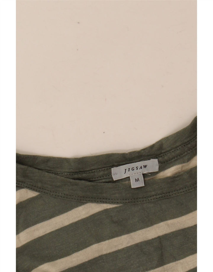 JIGSAW Top oversize da donna a maniche lunghe UK 14 Verde medio a righe