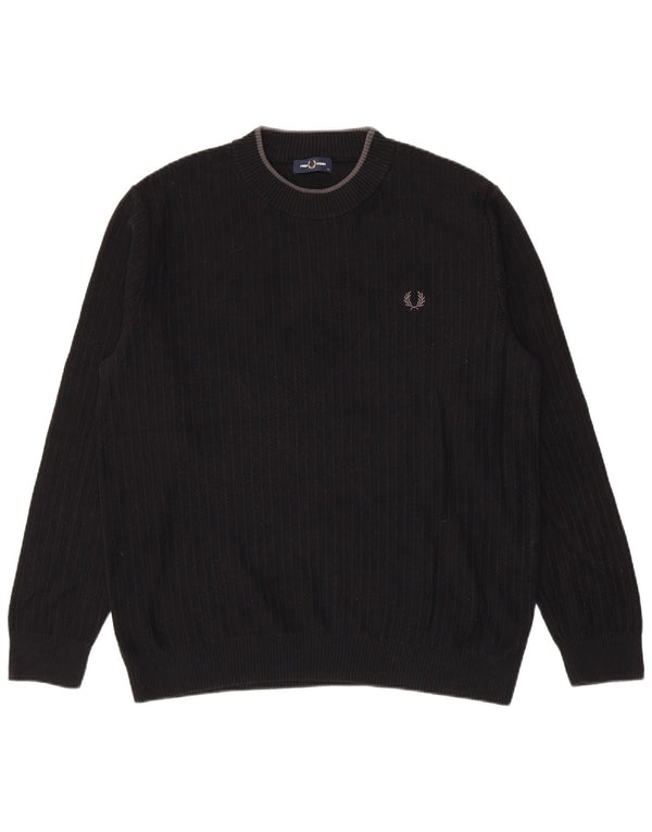 Maglione maglione girocollo da uomo Fred Perry XL in cotone nero