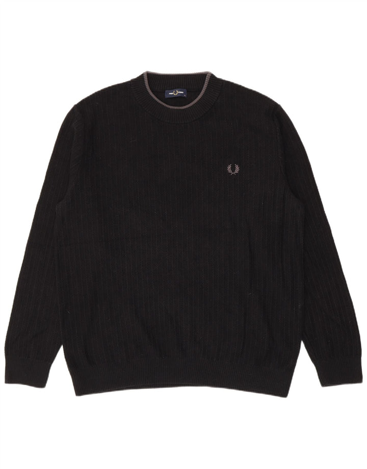 Maglione maglione girocollo da uomo Fred Perry XL in cotone nero
