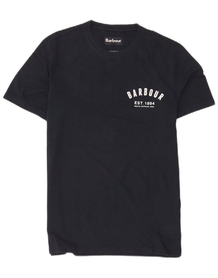 T-shirt grafica da uomo su misura Barbour Top in cotone blu navy medio