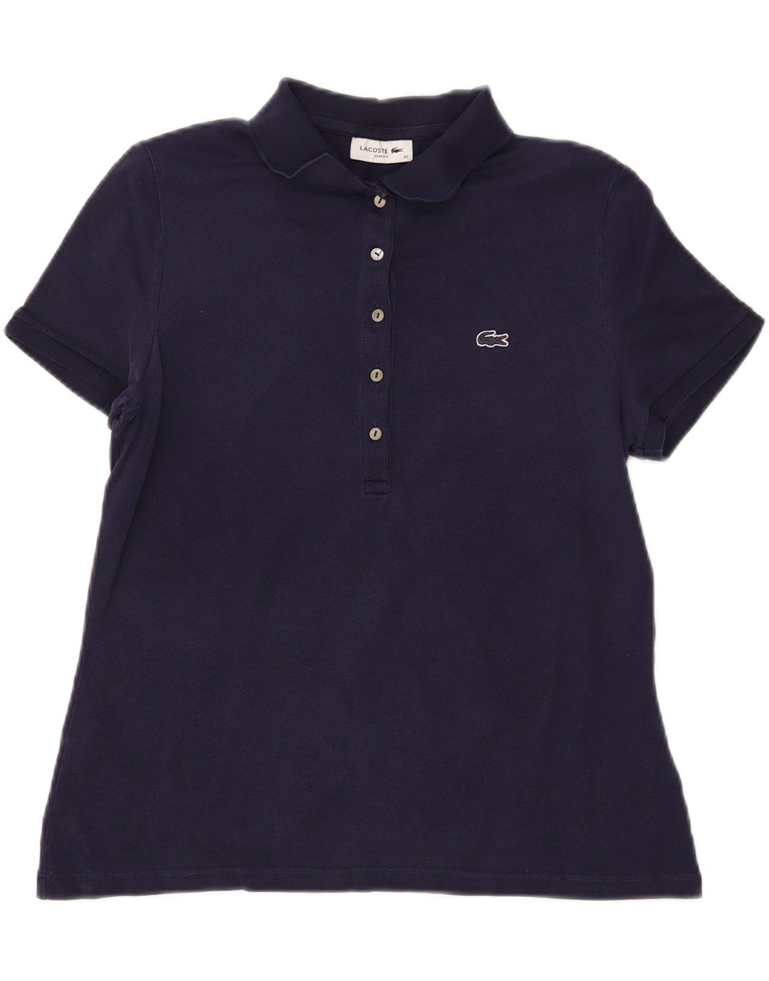 LACOSTE Womens Slim Fit Polo Shirt Size 42 Large Navy Blue Cotton