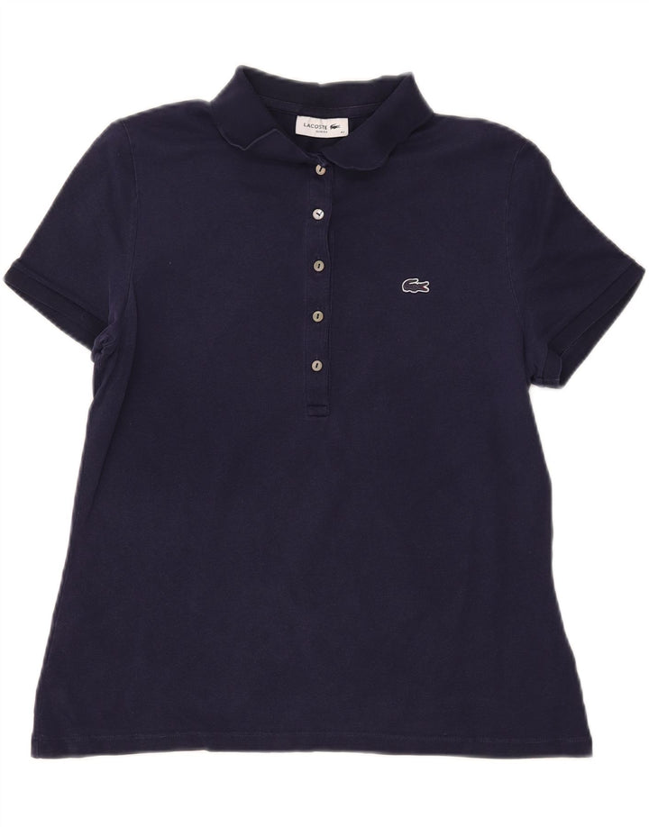 LACOSTE Womens Slim Fit Polo Shirt Size 42 Large Navy Blue Cotton