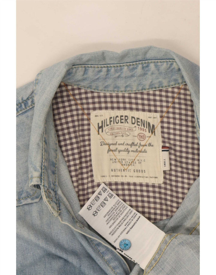 Camicia di jeans da uomo Tommy Hilfiger piccola in cotone blu