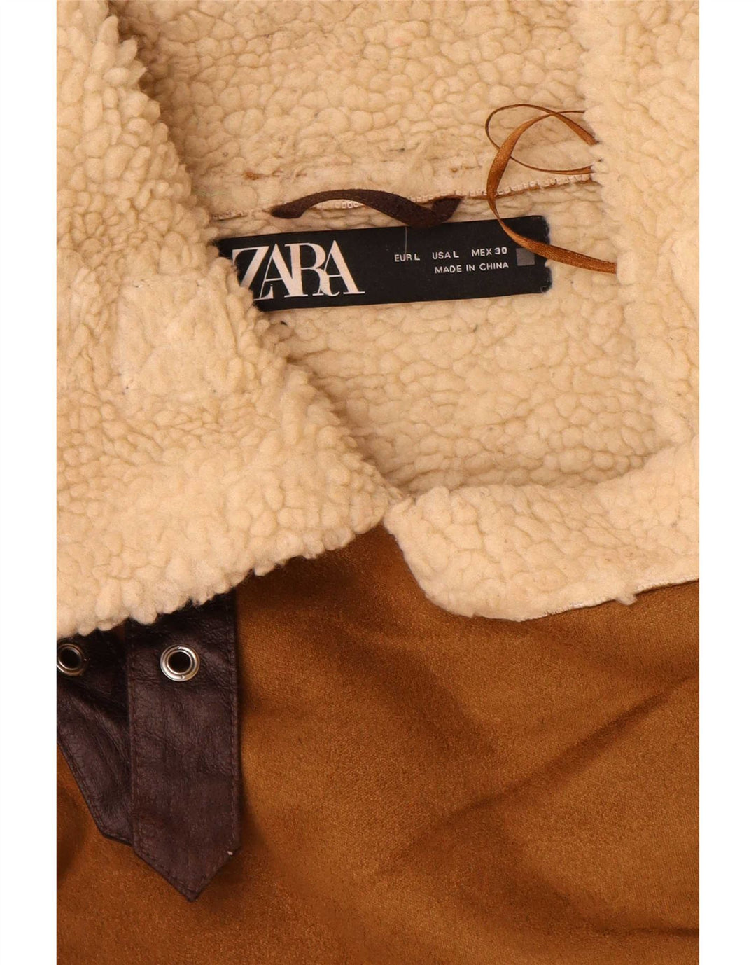 Giacca Sherpa da donna Zara UK 16 grande poliestere marrone