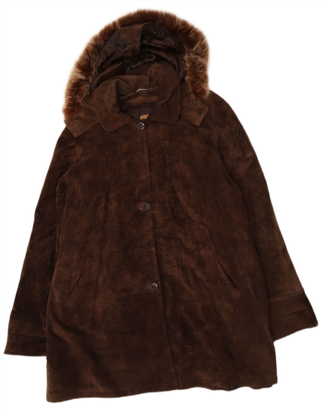Soprabito oversize da donna in pelle scamosciata con cappuccio Privilegi IT 48 XL in pelle marrone