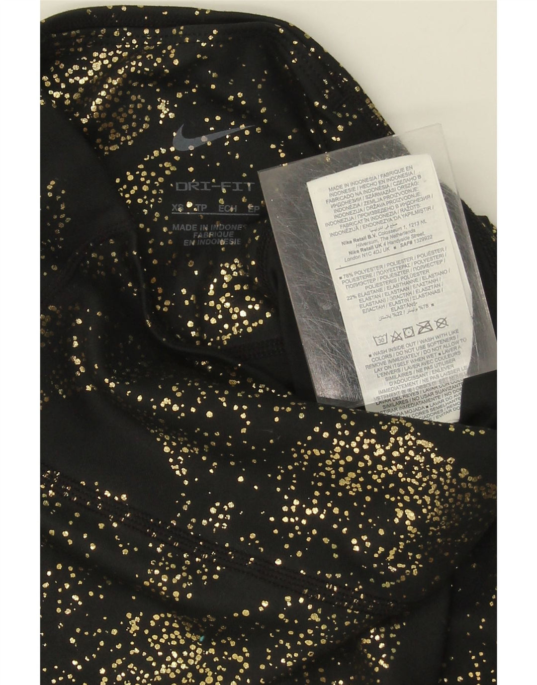 NIKE Womens Dri Fit Graphic Leggings UK 6 XS  Black Spotted Polyester Vintage Nike and Second-Hand Nike from Messina Hembry 