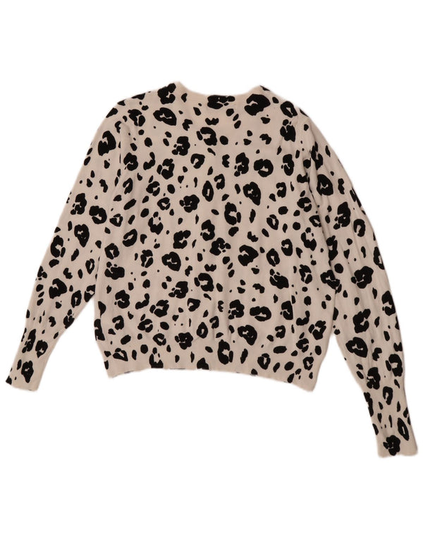 Maglione cardigan da donna Marks & Spencer UK 16 grande stampa animalier bianca