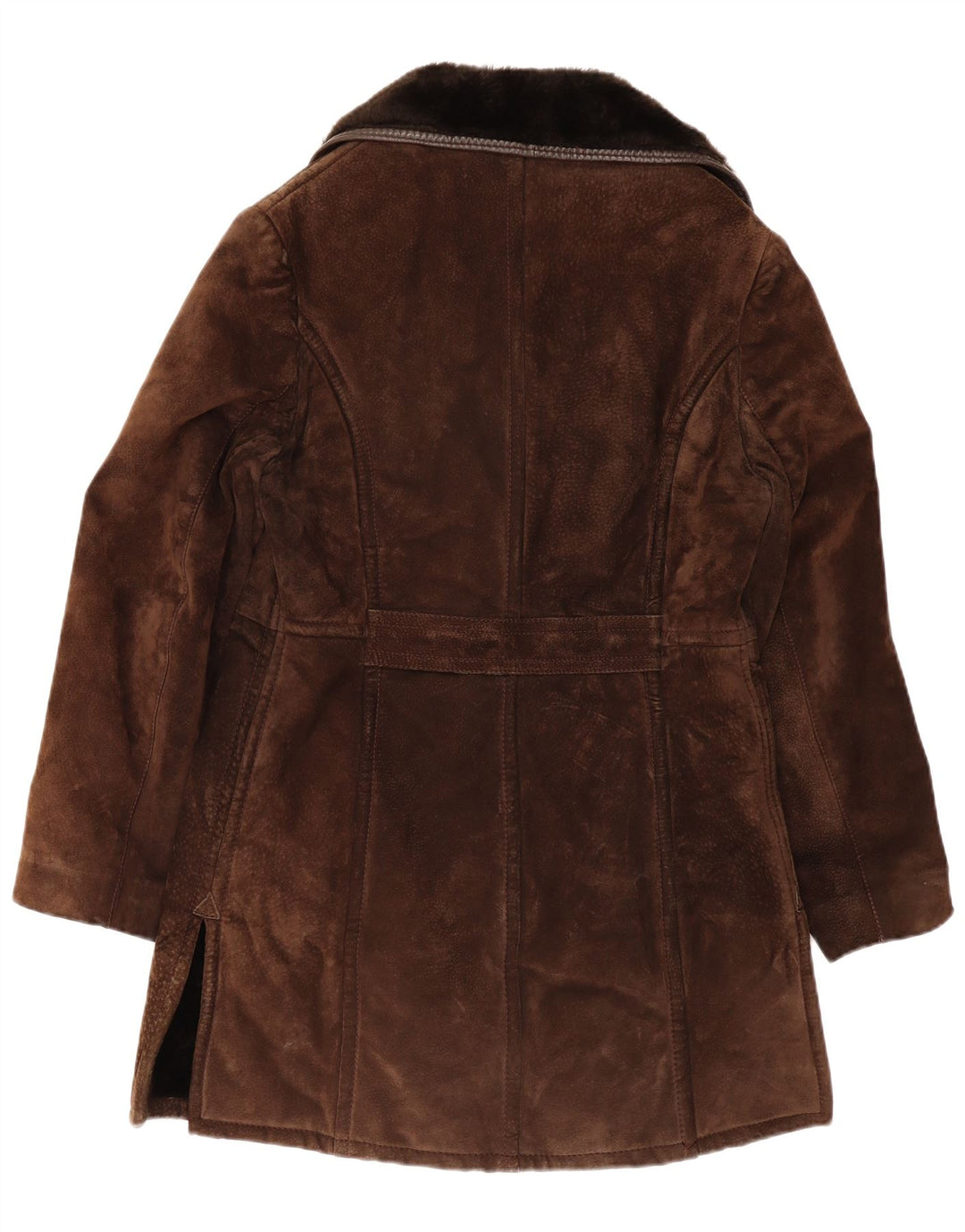 Cappotto doppiopetto sherpa da uomo vintage UK 10 piccolo marrone