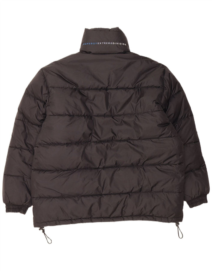 Giacca imbottita ampia con grafica vintage da uomo UK 38 nylon nero medio